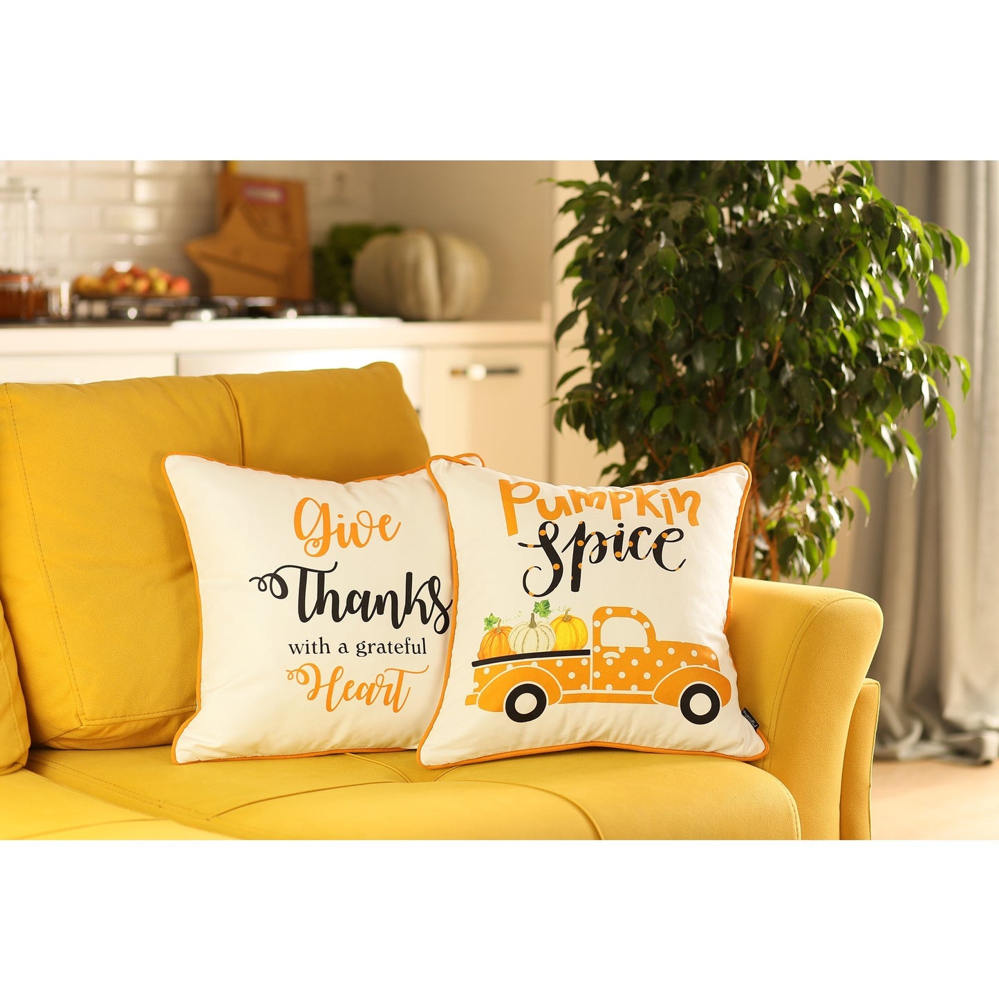 Thanksgiving Pumpkin Spice Throw Pillow Covers – Set of 2 (18"x18")