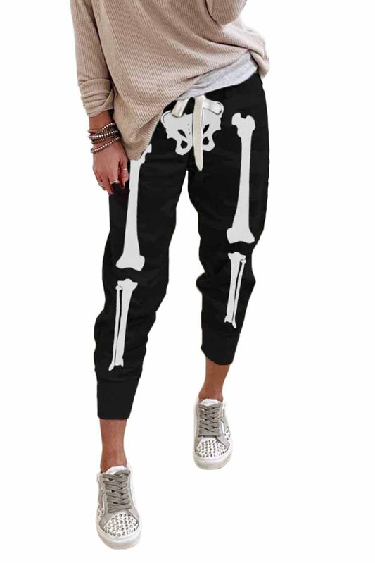 Halloween Skull Print Drawstring Joggers – Lounge with a Side of Spooky