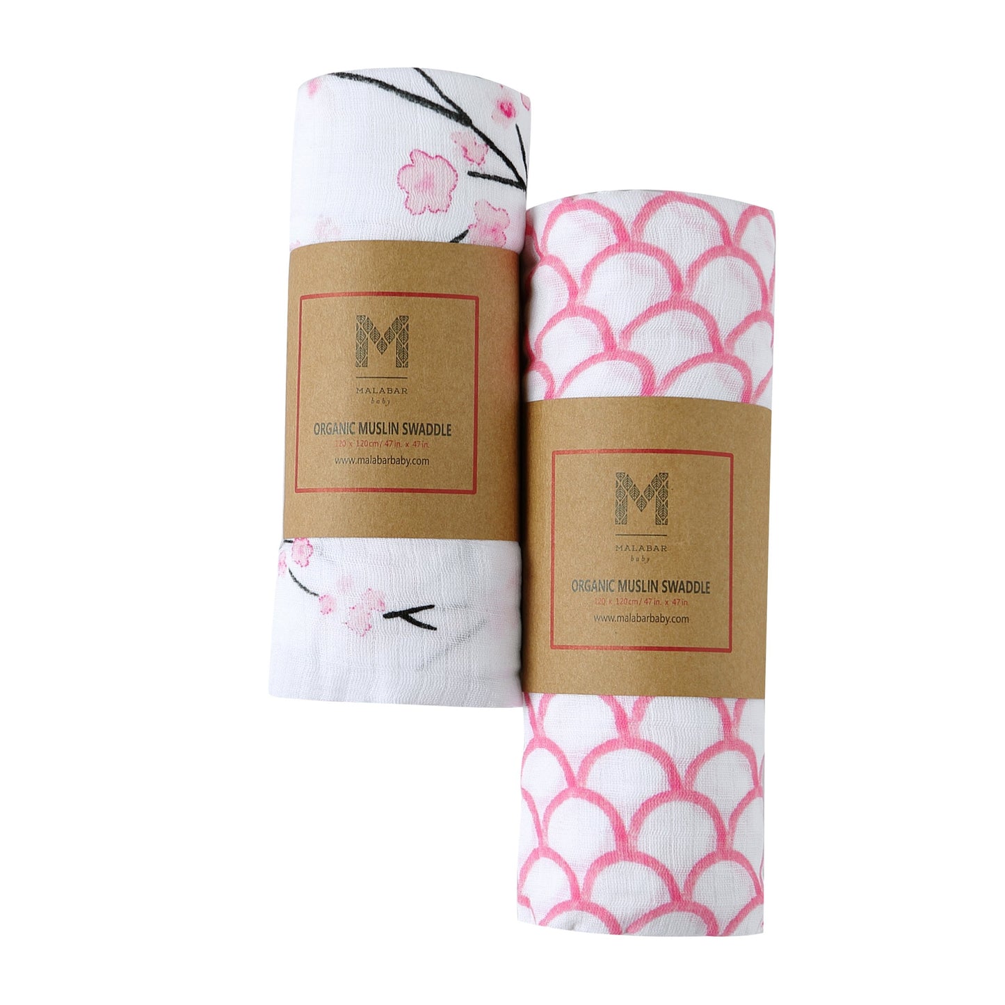 Organic Swaddle Set - Sakura (Cherry Blossom + Pink Stripe) | Soft Cotton Baby Swaddles