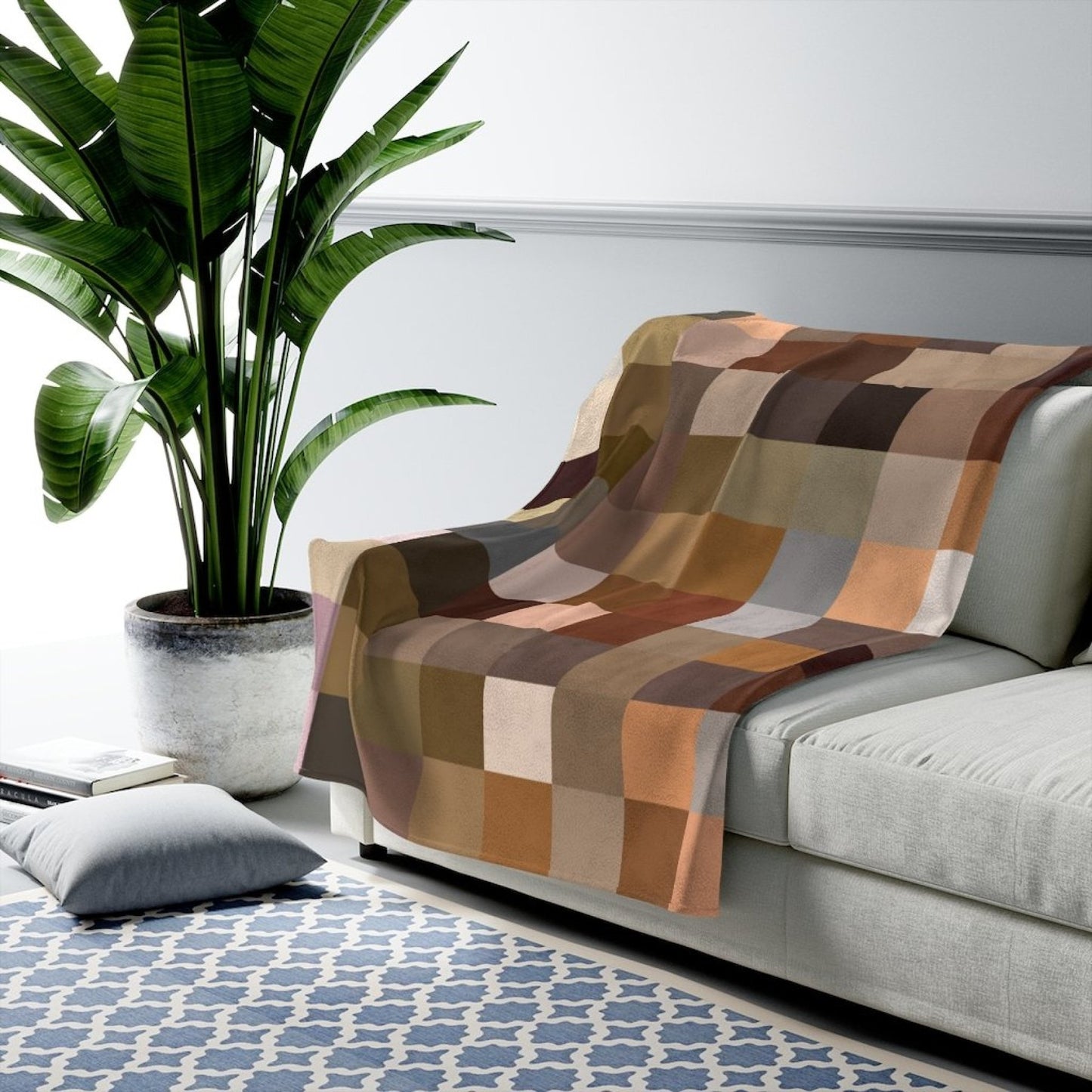 Decorative Throw Blanket Brown Multi Color Block Pattern