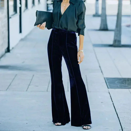 Velvet Flared High Waist Women Pants