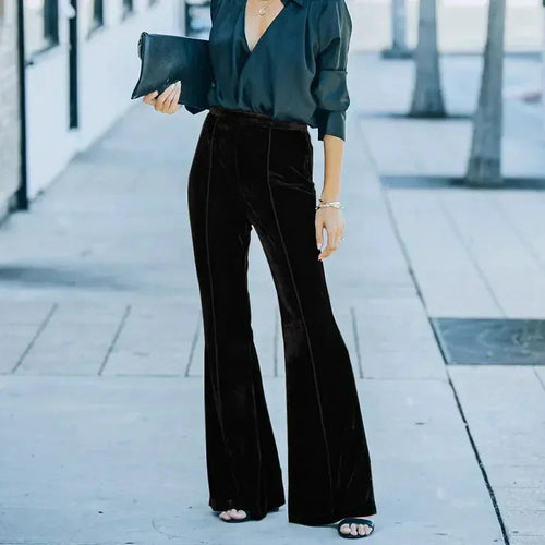 Velvet Flared High Waist Women Pants
