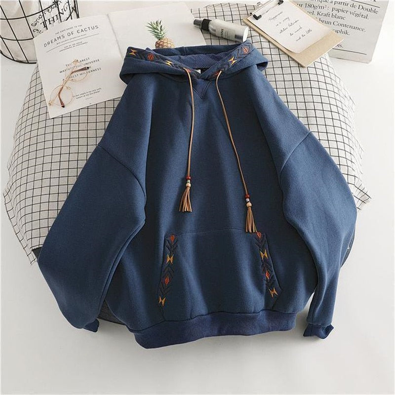 Causal Loose Hooded Sweatshirt with Drawstring