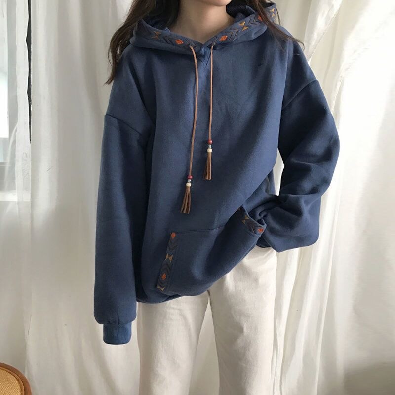 Causal Loose Hooded Sweatshirt with Drawstring