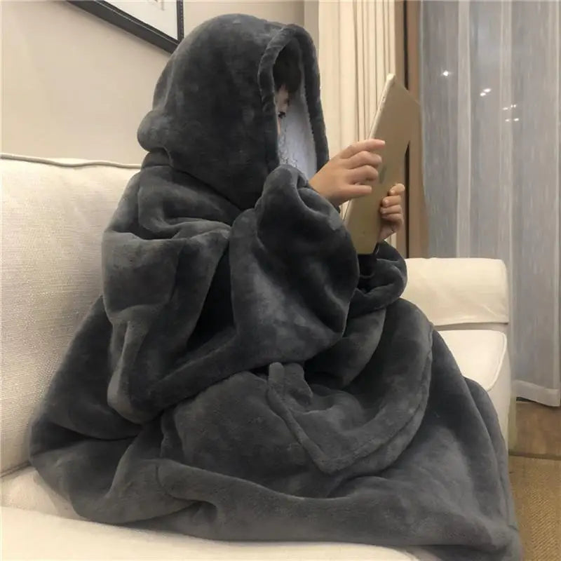 Winter Warm Hooded Blanket with Sleeves