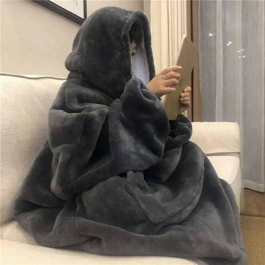 Winter Warm Hooded Blanket with Sleeves