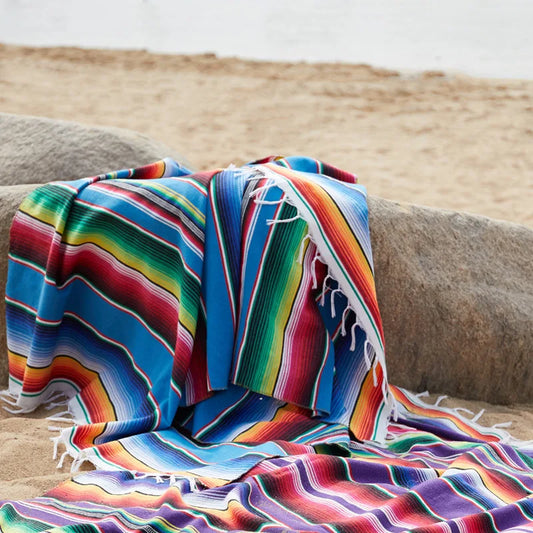 Mexican Rainbow Striped Blanket – Colorful, Cozy, and Ready for Anything