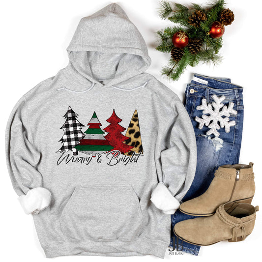 Merry and Bright Trees Graphic Hoodie – Holiday Cheer You Can Wear