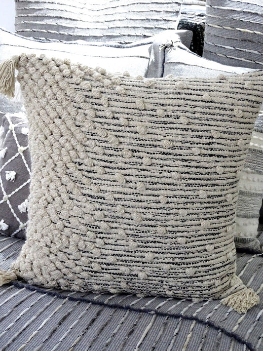 Beige Woven Throw Pillow Cover with Insert – 20" x 20" of Coastal Cool