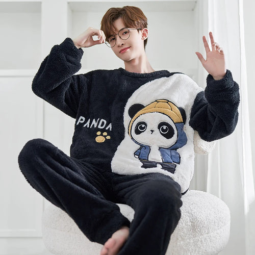 FUNISHI Coral Fleece Pajama Set for Men