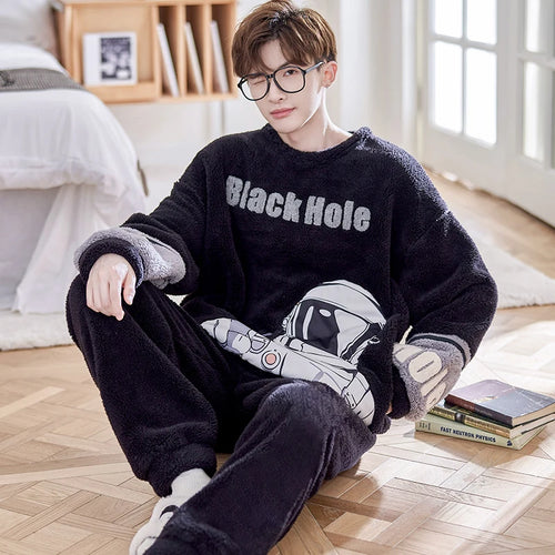 FUNISHI Coral Fleece Pajama Set for Men