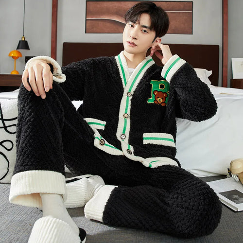Men's Winter Warm Coral Fleece Loungewear Set