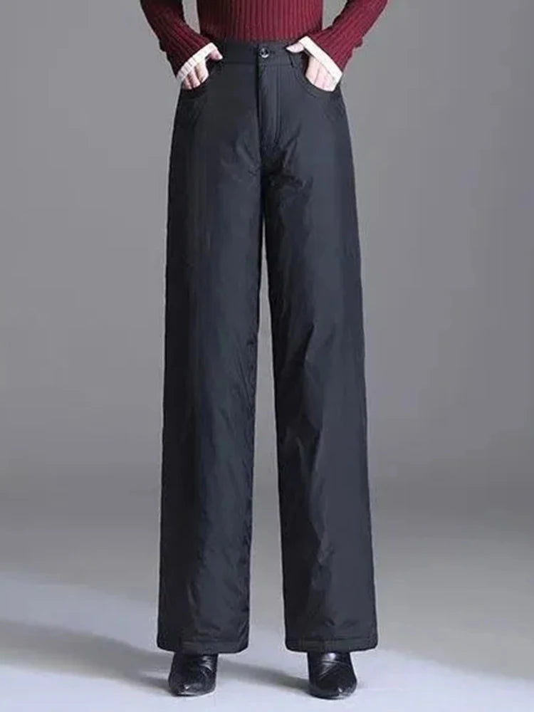Winter High Waist Down Cotton Wide Leg Pants