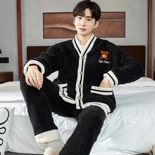 Men's Winter Warm Coral Fleece Loungewear Set