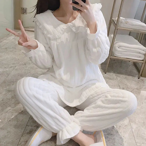Square Collar Women Winter Pajamas Set