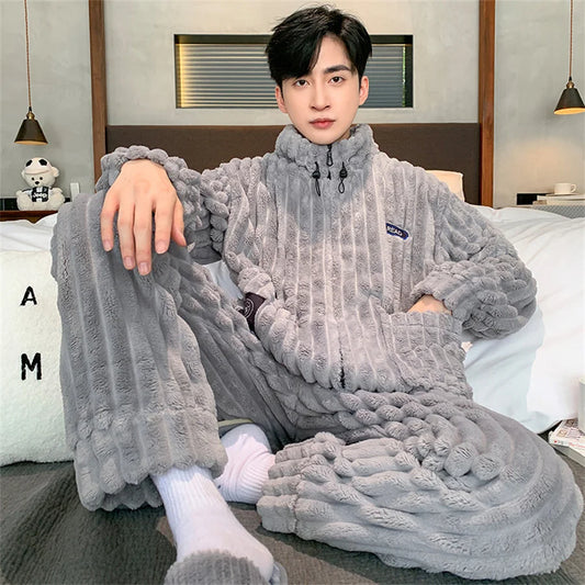 Coral Fleece Men's Winter Warm Pajamas Set