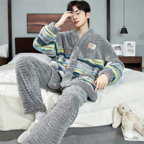Men's Winter Warm Coral Fleece Loungewear Set