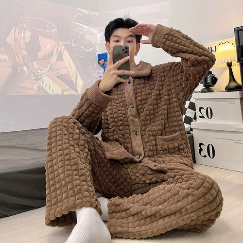 Men's Winter Thick Warm Flannel Pajama Sets