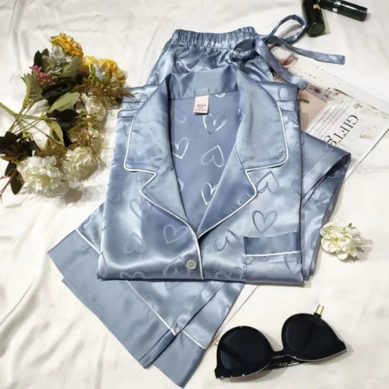 Ice Silk Pajamas Women Long Sleeve