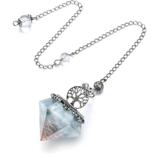 Orgone Aquamarine Crystal Pendulum Reiki Natural Stone Pendant Tree of