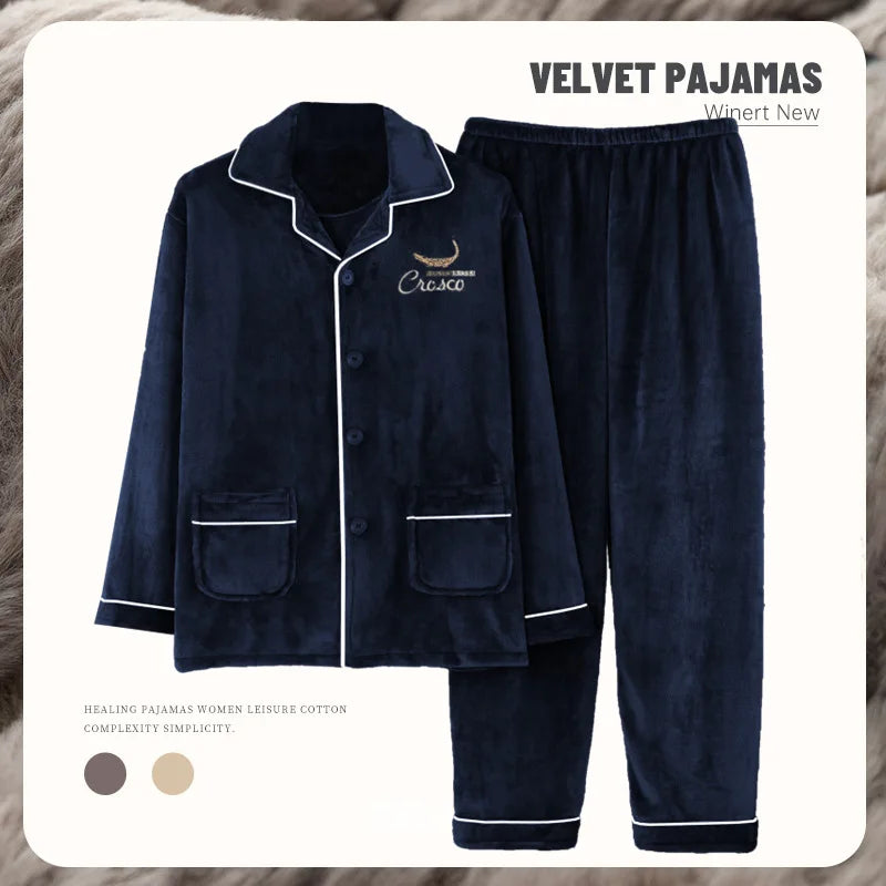 Long Sleeve Thick Velvet Pajama Sets for Men