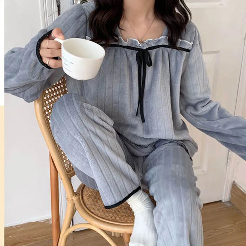 Square Collar Women Winter Pajamas Set