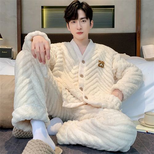 Men's Winter Warm Coral Fleece Loungewear Set
