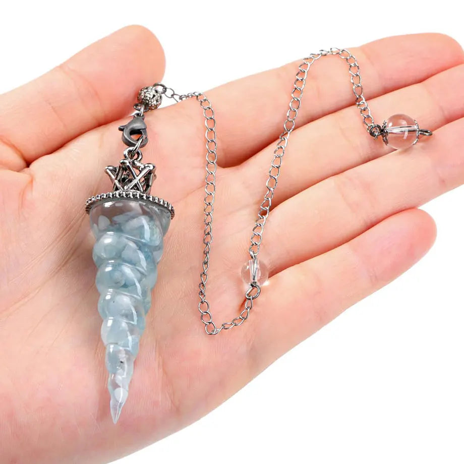 Resin 7 Chakra Aquamarines Pendulum Natural Chip Stone Crystal Pendant
