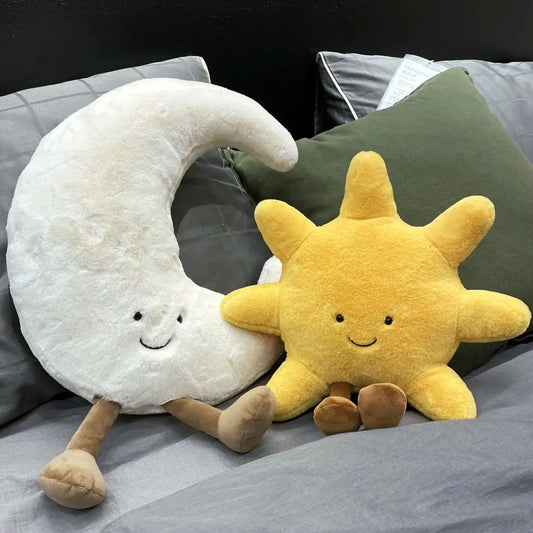 White Moon and Yellow Sun Novelty Pillows – Sunshine and Moonlight Cuddles for Your Space