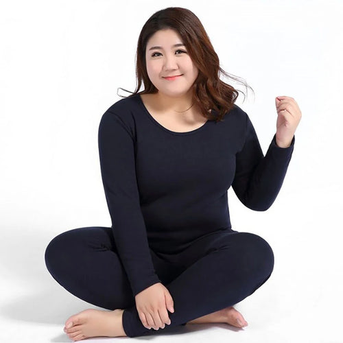 Plus Size Thermal Set Women Long Johns Set Solid Warm Thermal