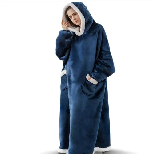 Long Hooded Winter Blanket With Sleeves