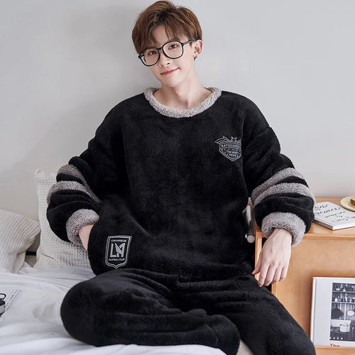 FUNISHI Coral Fleece Pajama Set for Men