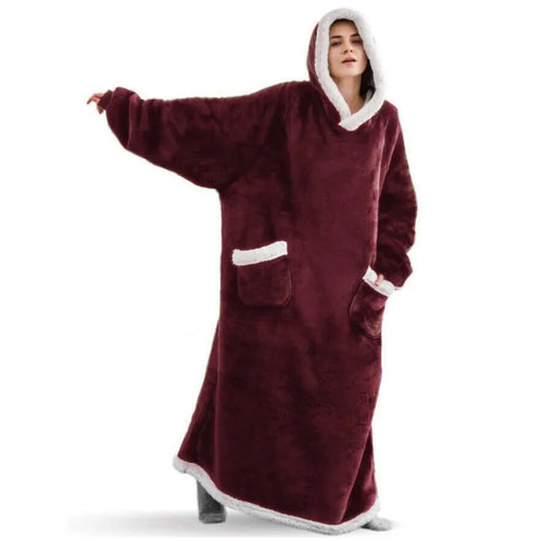 Long Hooded Winter Blanket With Sleeves