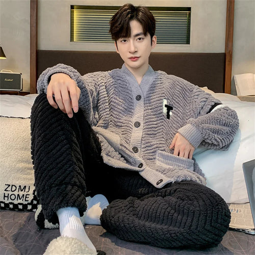 Men's Winter Warm Coral Fleece Loungewear Set