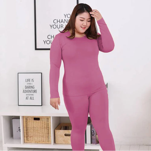 Plus Size Thermal Set Women Long Johns Set Solid Warm Thermal