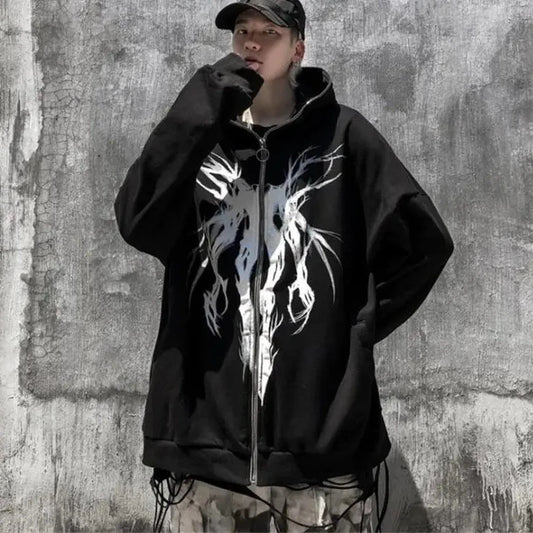 Punk Pattern Printed Zipper Hoodie – Unapologetically Loud, Wildly Comfortable