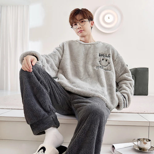 FUNISHI Coral Fleece Pajama Set for Men