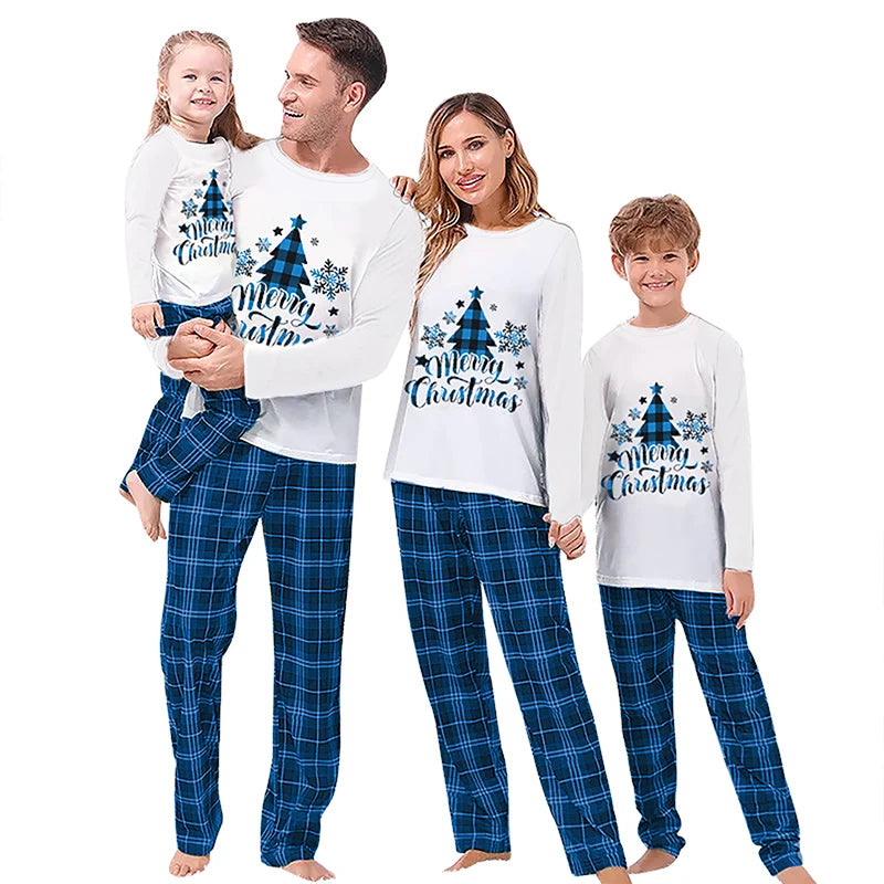 Family Matching Christmas Pajamas in Blue