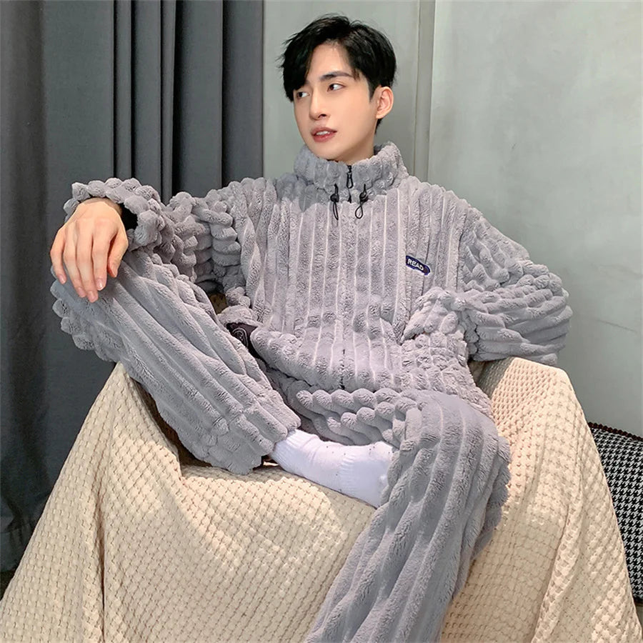 Coral Fleece Men's Winter Warm Pajamas Set