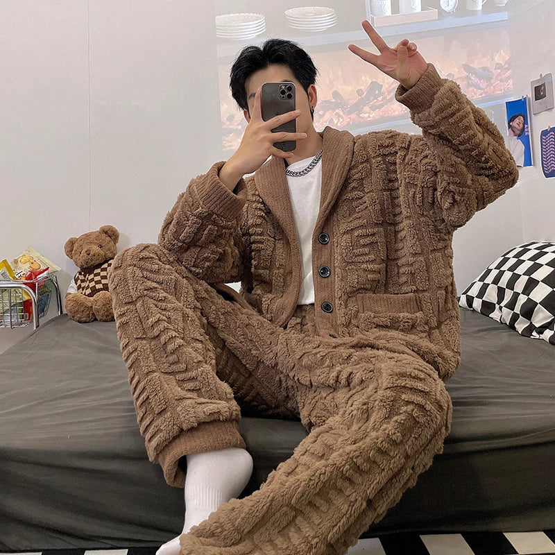 Men’s Winter Thick Warm Flannel Pajama Sets – Built for Blanket-Level Warmth
