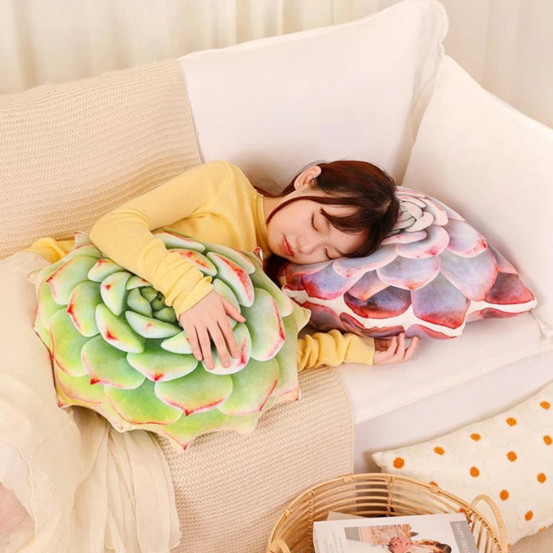 Inyahome 3D Succulents Cactus Decorative Throw Pillow