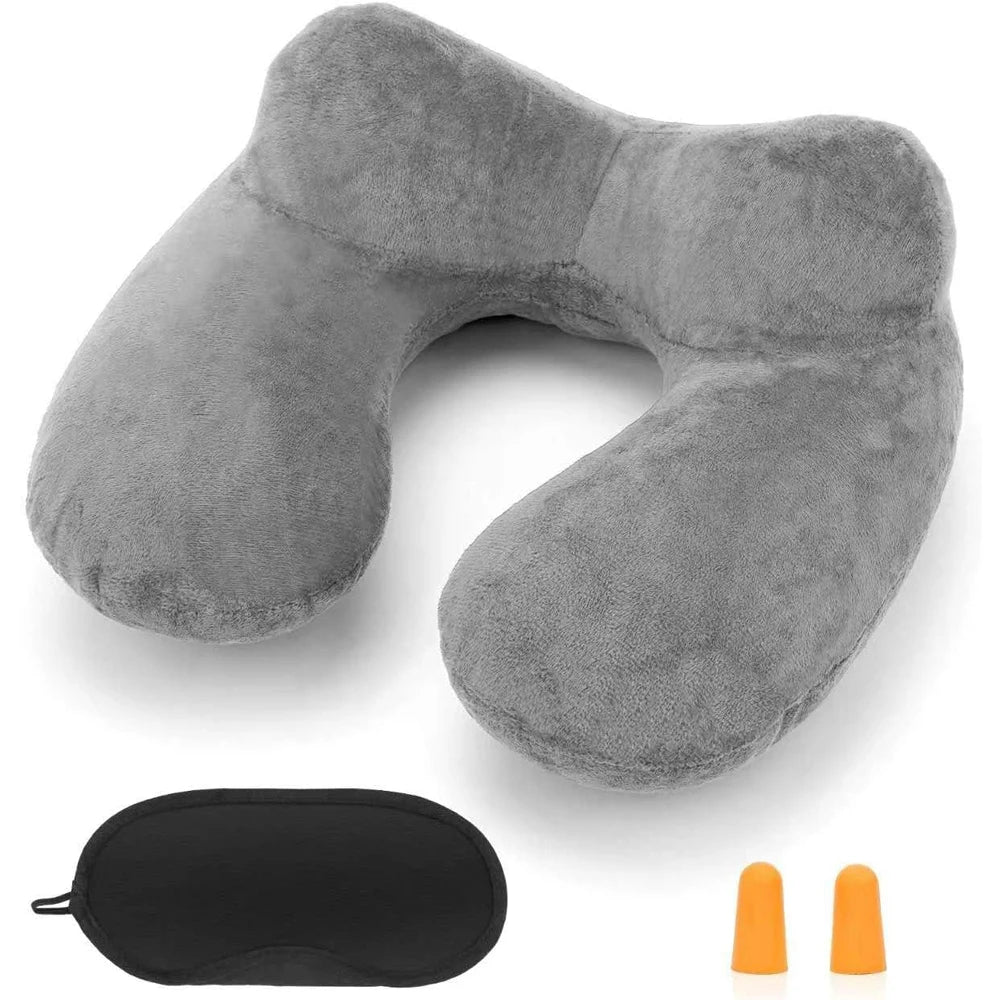 Inflatable Travel Pillow with Soft Velvet Cover
