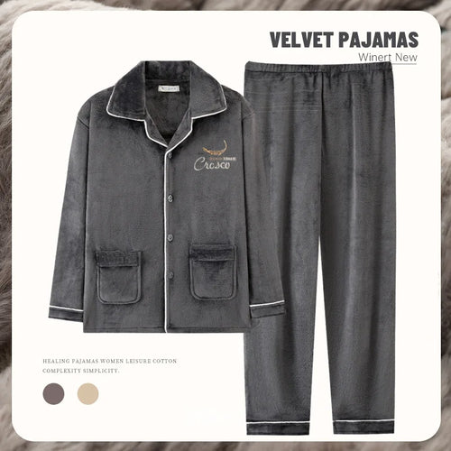 Long Sleeve Thick Velvet Pajama Sets for Men
