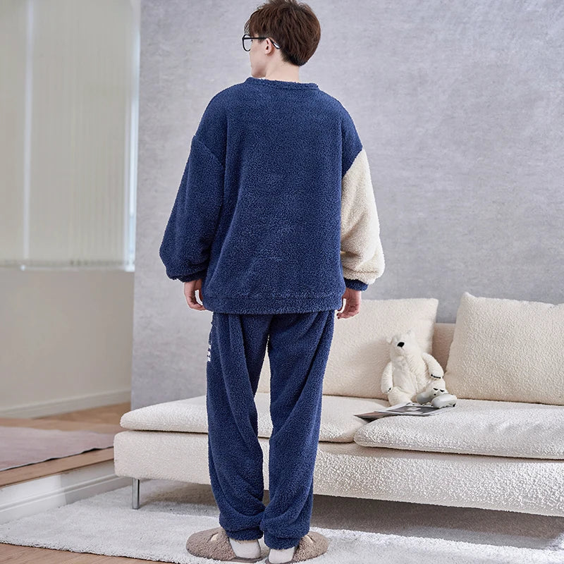 FUNISHI Coral Fleece Pajama Set for Men