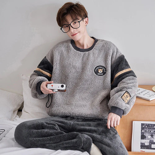 FUNISHI Coral Fleece Pajama Set for Men