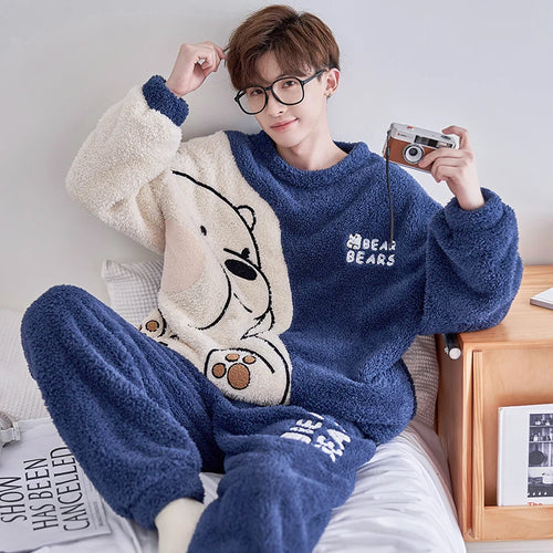 FUNISHI Coral Fleece Pajama Set for Men