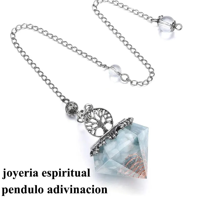 Orgone Aquamarine Crystal Pendulum Reiki Natural Stone Pendant Tree of