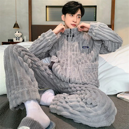 Coral Fleece Men's Winter Warm Pajamas Set