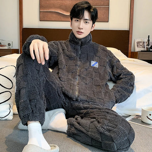 Coral Fleece Men's Winter Warm Pajamas Set