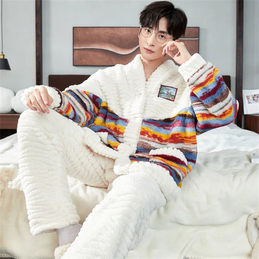 Men's Winter Warm Coral Fleece Loungewear Set